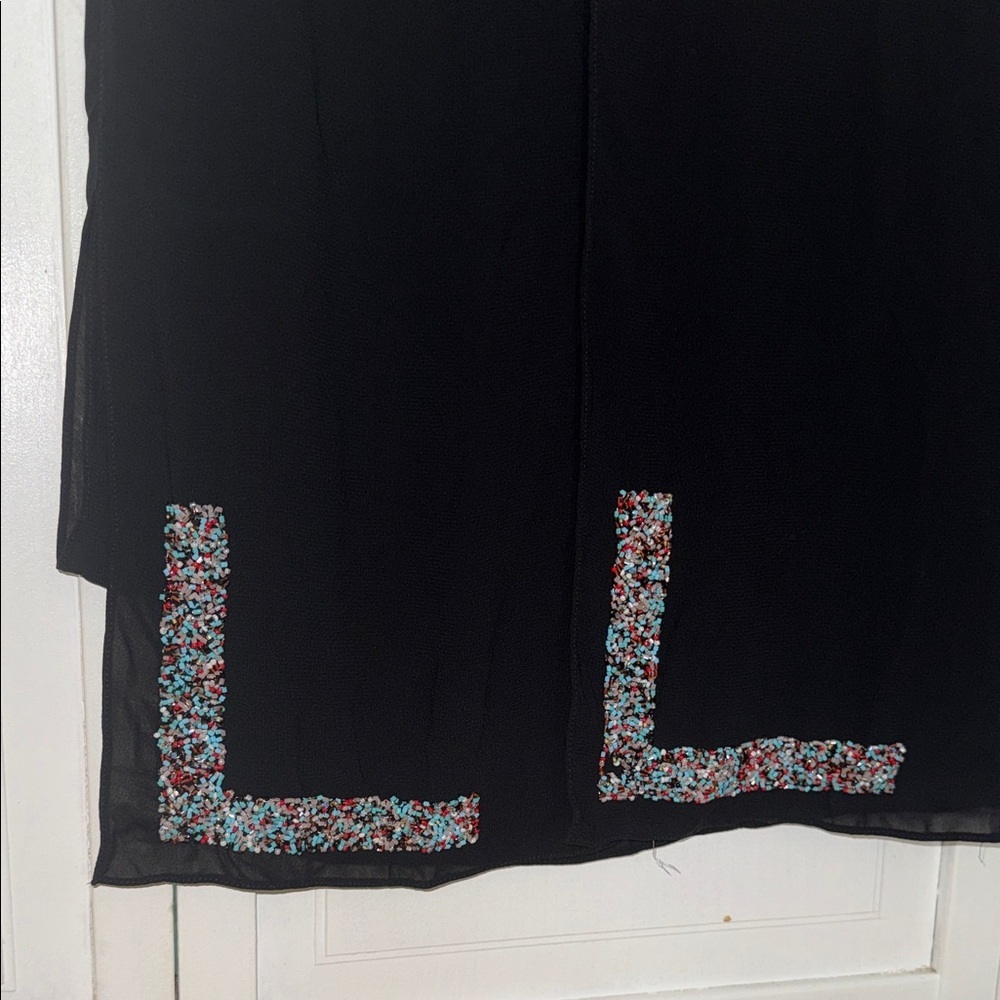 Black Scarf with Sequined Corner Accents - Picture 3 of 4